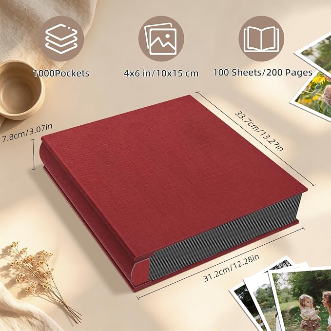 Popotop Photo Album 4x6 1000 Pockets for Wedding Gifts,Linen Hardcover Picture Albums for Family Anniversary Baby Vacation Pictures - Image 3