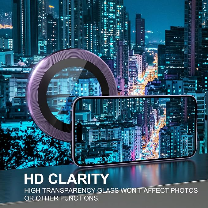 Choiche for iPhone 14 Pro/iPhone 14 Pro Max Camera Lens Protector | Ultra HD, 9H Tempered Glass Camera Cover Screen Protector Metal Ring Decoration Accessories (Purple) - Image 5