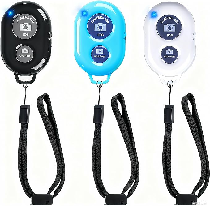 Wireless Remote Shutter for Cellphones and Tablets (3 Pack), AOQIYUE Bluetooth Remote for iPhone/Android Camera Control, Selfie Clicker for Photos and Videos - Wrist Strap Included by EszkozTA