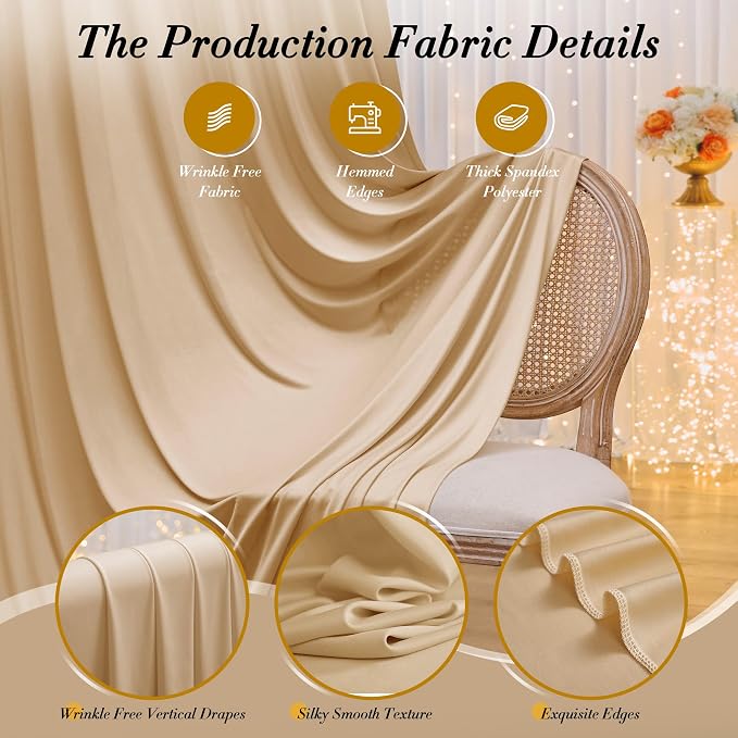 20 ft x 8 ft Thick Champagne Backdrop Curtain for Wedding Parties, 4 Panels 5 ft x 8 ft Wrinkle Free Polyester Champagne Photography Backdrop Drapes, Birthday Party Home Decoration Supplies - Image 5