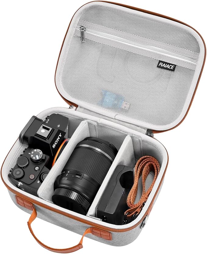 RAIACE Hard Case Compatible with Sony Alpha 7 II III IV/7R V Camera, for Nikon, for Canon, for Pentax and More. Mesh Pocket for Charger, Cables, Cards and Accessories. (case only) (Gray) by RAIACE