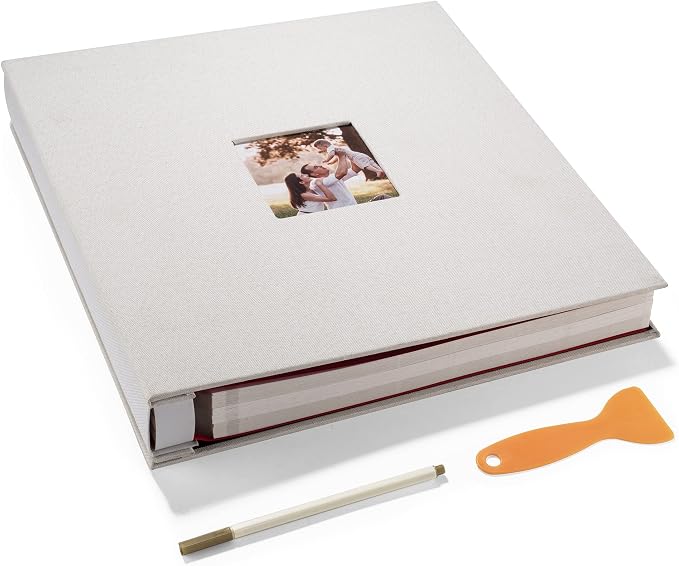 HoneyTolly Large Photo Album Self Adhesive, DIY Scrapbook Album for 600 Photos, 13"x12.6" 120 Pages Linen Cover Memory Book(White) by HoneyTolly