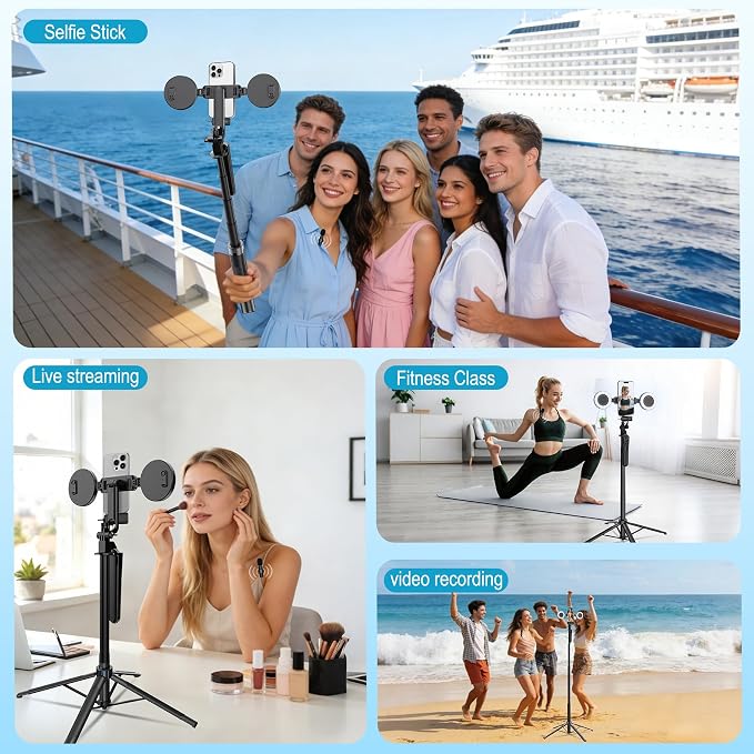 71" Content Creator Essentials Vlogging Kit - 2 Lights & 2 Mics | 360° Rotating Auto Face Tracking Tripod for iPhone/Android/Camera with Wireless Remote, No App for Vlog, Live, Video Record - Image 7