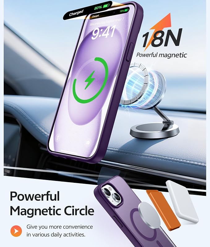 FNTCASE for iPhone 15/14/13 Case, Fit for Magsafe, Glass Screen Protector | Translucent Matte, Magnetic Phone Cases, 14FT Military Grade Drop Protection, Slim Shockproof Protective Cover, Purple - Image 3