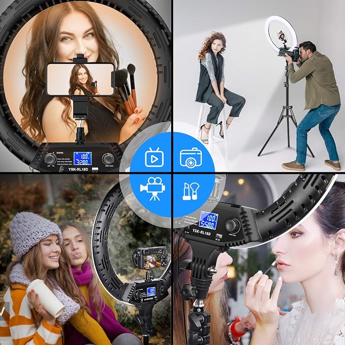 Yesker Ring Light 18" Wireless Remote LCD Screen with Tripod Stand 65W LED Ringlight Bi-Color 3200-5500K CRI≥95 for Portrait Live Stream Photography Tiktok Video Zoom Meeting Online Teaching - Image 4