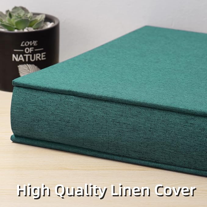 Large Photo Album Self Adhesive 4x6 5x7 3x5 8.5x11 Scrapbook Magnetic Album DIY Scrap Book Length 13 x Width 12.8 (Inches) 120 Black Sticky Pages Linen Cover DIY Photo Album(Dark Green) - Image 5
