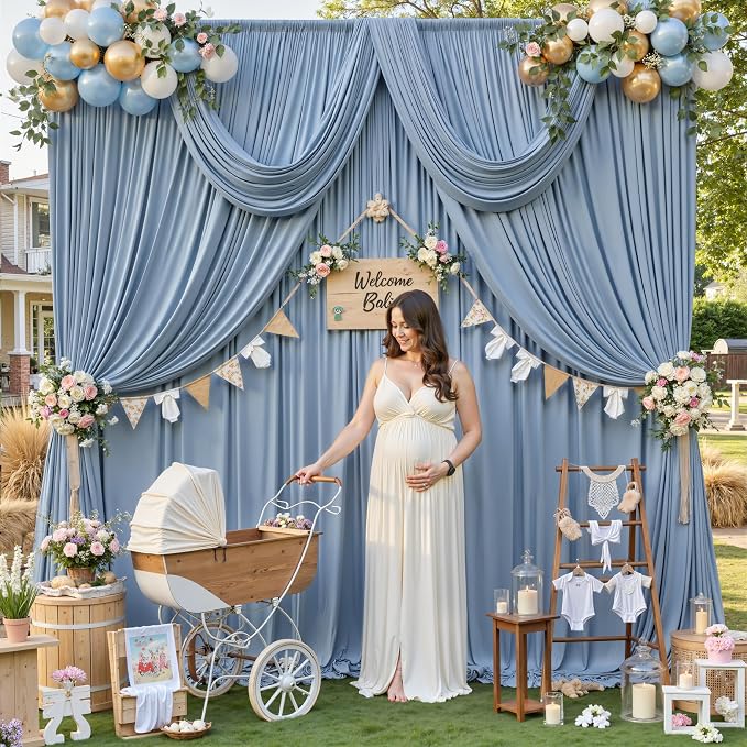 10x12 ft Dusty Blue Backdrop Curtains for Weddings, Birthdays and Photos | 2 Panels 5x12 ft, Wrinkle-Free Polyester Drapes, Washable, Ironable, 4 in Rod Pocket for Baby Showers Photography Background - Image 3