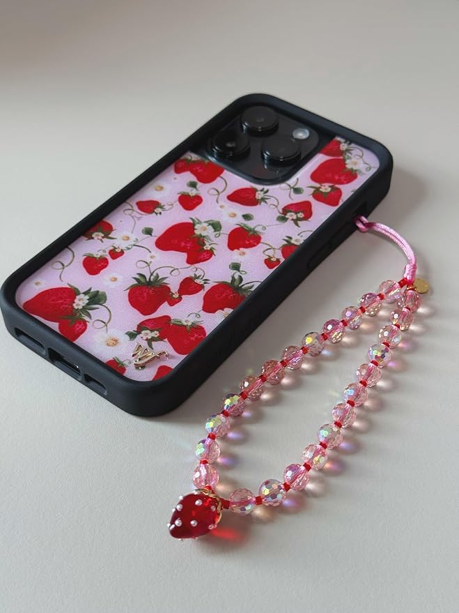 Drawwind Phone Charm Beaded Wristlet Strap Universal Cell Phone Lanyard Cute Bracelet Wrist Strap Beaded Chain String Handmade Accessories for Case Camera Bags (Red Strawberry) - Image 2