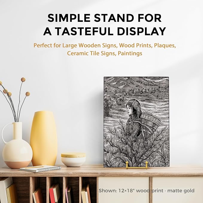 TR-LIFE 12 Inch Large Plate Stands/holder for Display - Metal Picture Frame Holder Stand + Small Easels for Platter, Book, Plaques, Photo, Tabletop Art (Gold 2 Pack) - Image 7
