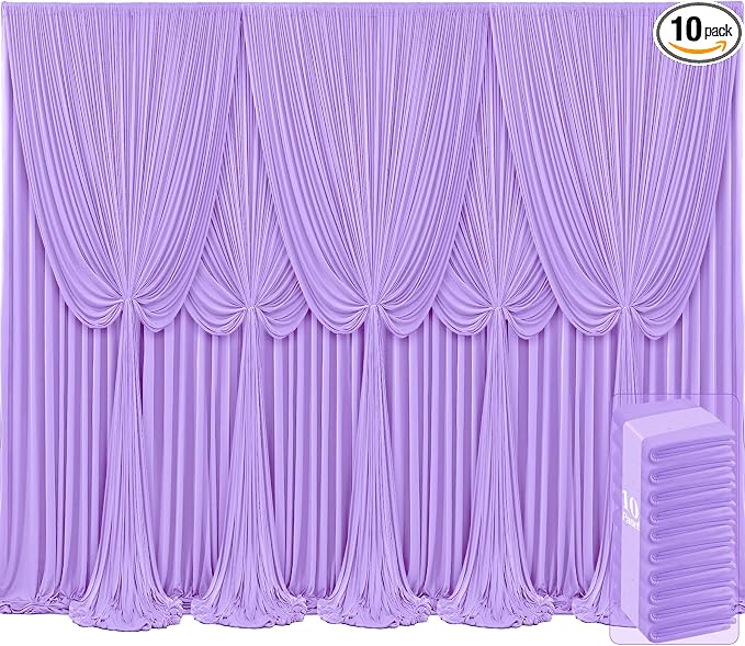 10 Panels Lavender Backdrop Curtains for Wedding Party Wrinkle Free Backdrops Curtain Drapes Fabric Decorations Photo Back Drop Cloth for Baby Shower Photography Stage Reception 50ft(W) x 12ft(H) by Tao-GePartyDecorations