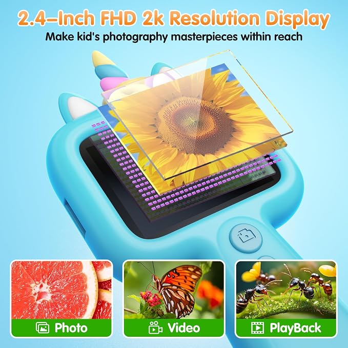 Kids Microscope, 2.4" Screen Handheld Digital Microscope 600X with 4K Camera & 8 LED Lights, Portable Pocket Microscope for Bugs Plants Nature Exploration, STEM Science Toy Gift Ages 3-12（Blue） - Image 2