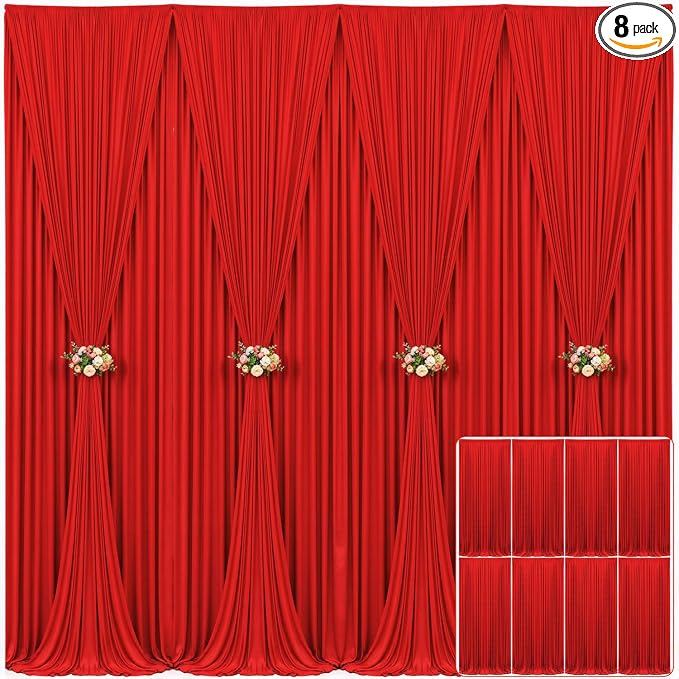 8 Panels Red Backdrop Curtain for Parties Wedding Wrinkle Free Red Photo Curtains Backdrop Drapes Fabric Decoration for Christmas Birthday Party Baby Shower 40ft(W) x 10ft(H) by Tao-GePartyDecorations