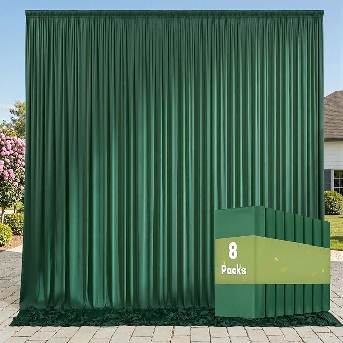40ft x 10ft Wrinkle Free Hunter Green Backdrop Curtains for Parties, 8 Panels Polyester Green Photo Backdrop Drapes for Wedding Jungle Birthday Party Photography Background Stand by ENJOYYOURPARTY
