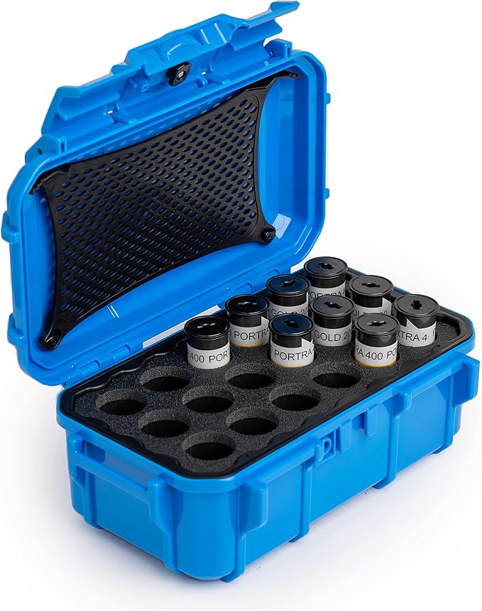 Evergreen 120mm Film Storage Case | Holds 18 Rolls of Medium Format Film | Preserve and Protect Your Film | Waterproof, Crushproof, & Freezer Safe (Film Not Included) (Blue) by EvergreenCases