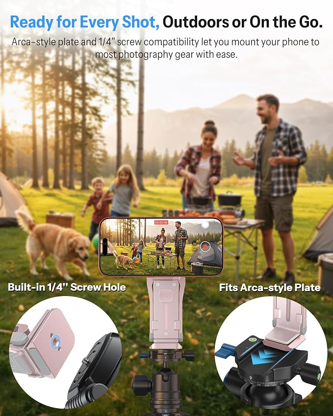 OMOTON TP02-Pro Magnetic Phone Holder for Vlogging, Content Creator Essentials with 1/4" Screw, Arca (7-Pink) | Arca-type Base with a 1/4" Screw Hole, Magnetic Ring with Rear Attachment Plate, for iPhone 12-17 Series, Gym Kitchen Travel - Image 4