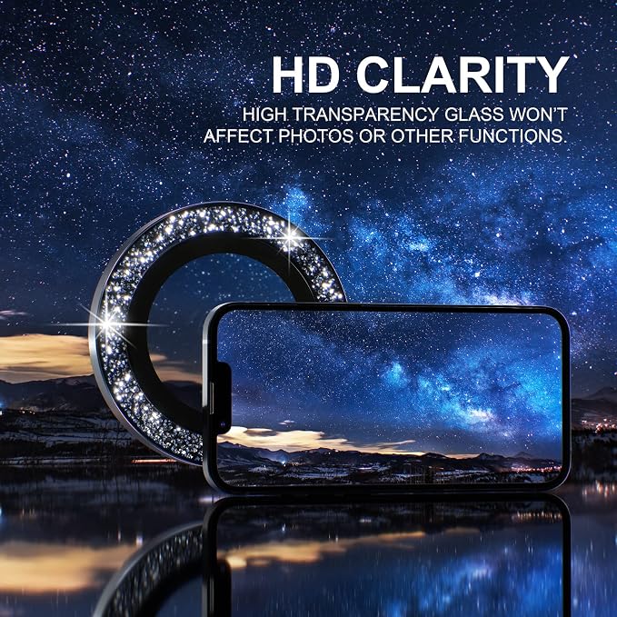 Choiche for iPhone 14/14 Plus Camera Lens Protector Bling, Glitter-Black | Ultra HD, 9H Tempered Glass Camera Cover Screen Protector Metal Individual Ring Decoration Accessories, 2-Lens, 6.1/6.7-inch - Image 5