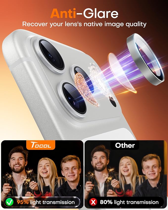 TOCOL Camera Lens Protector for iPhone 17 Pro Max/iPhone 17 Pro Tempered Glass HD Individual Scratch Resistant Camera Cover Accessories Case Friendly 2 Pack（Gray） - Image 6