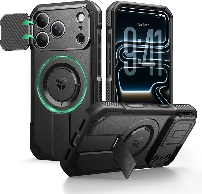 Dexnor for iPhone 17 Pro Case, [Built-in Flip Camera Cover & Camera Control Cover & Kickstand], Compatible with MagSafe, Heavy-Duty Rugged Shockproof Magnetic Phone Cover, 6.3 inch Black by Dexnor