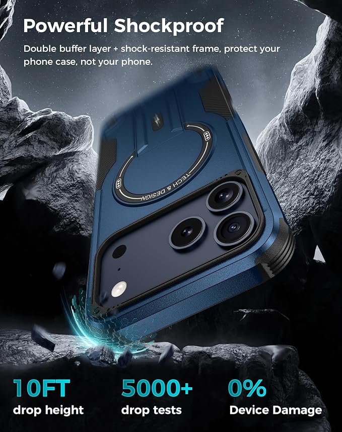 Goton 3 in 1 for iPhone 17 Pro Max Case with Privacy Screen Protector Blue | Glass Camera Lens Protector,Compatible for MagSafe,Invisible Kickstand, Shockproof Phone Cover for iPhone 17 Promax - Image 4