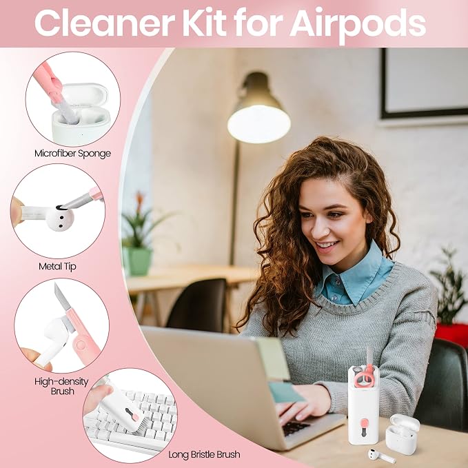 MacBook iPad iPhone Pro Screen Cleaner and Keyboard Tool - AirPod Cleaner - Computer Cleaning Kit (Pink) - Image 3