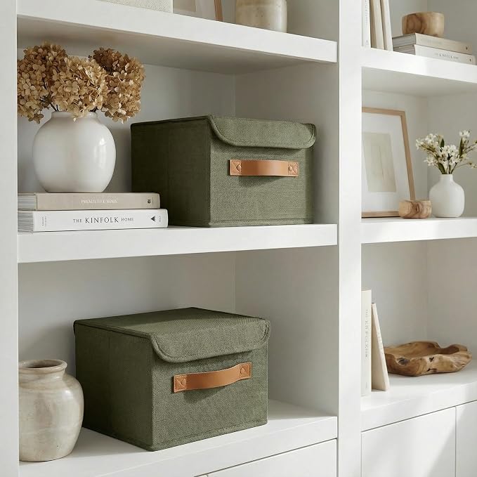 Decorative Linen Storage Boxes with Lids - Spacious Set of 2 Organizer Bins | The Perfect Small Container for Home Decor - Safely Store Photos, Documents and Memory Box Keepsakes in Style - Image 8