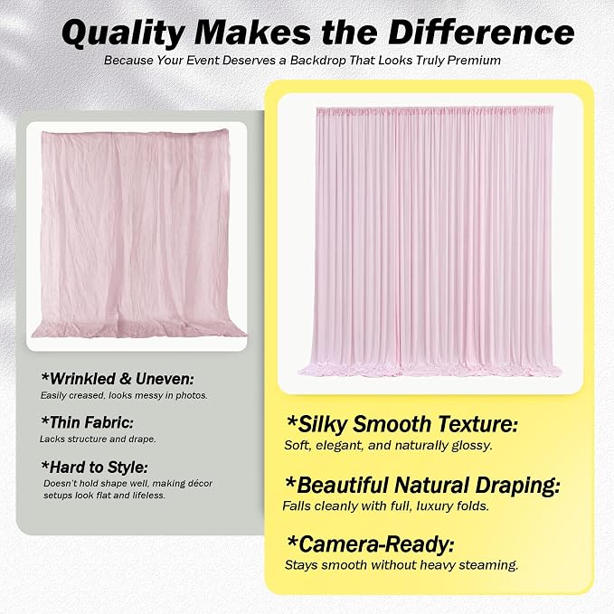 50x12 ft Light Pink Backdrop Curtains for Weddings, Birthdays and Photos | 10 Panels 5x12 ft, Wrinkle-Free Polyester Drapes, Washable, Ironable, 4 in Rod Pocket for Baby Showers Photography Background - Image 5