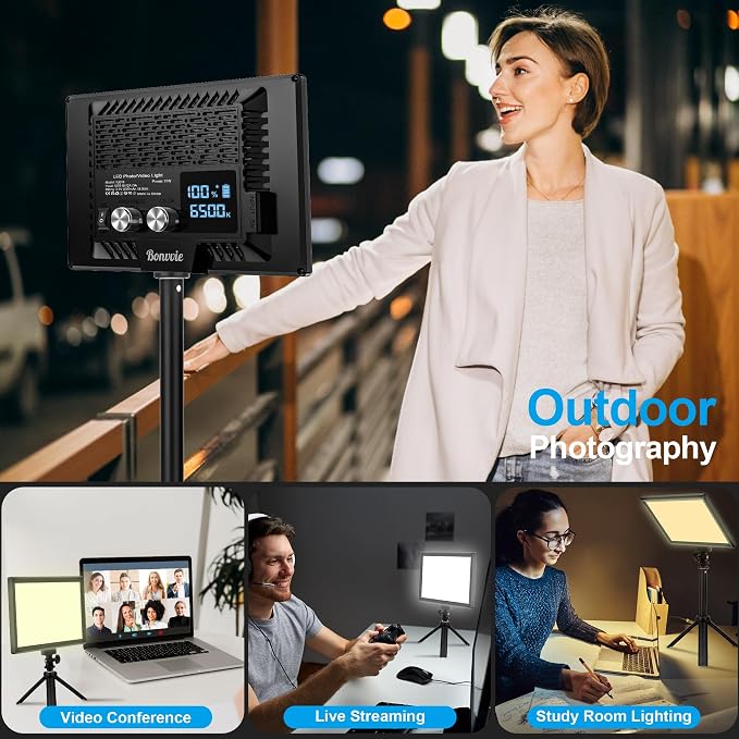 15W LED Video Lighting Kit, 9" Camera Light with 5000mAh Battery | 3000-6500K CRI 97+ Dimmable Bi-Color Soft Photo Light for Studio & Outdoor Photography Vlog Video Conference Live Streaming - Image 7