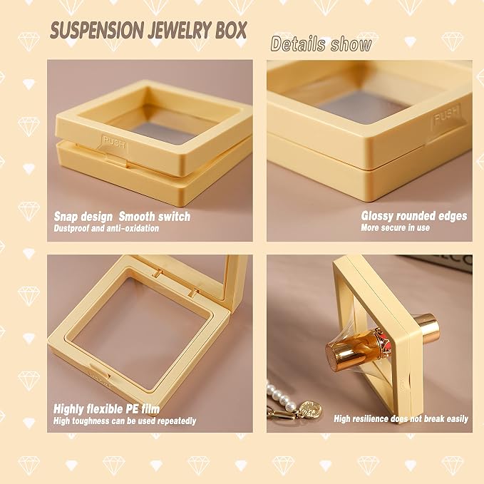 12 PCS Dual-Color Packaging Box 3D Floating Frame Display Stand, Color-Matching Packaging Display Box, Transparent Window Jewelry Case, PE Film Anti-Oxidation Storage Case. (Coffee color+white) - Image 7