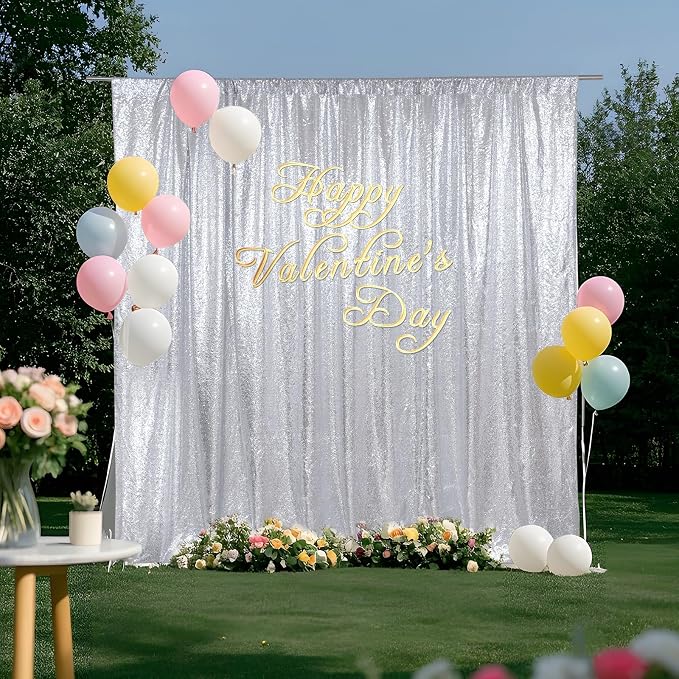 SquarePie 10x10ft Silver Sequin Backdrop, High Density Non-Transparent Glitter Curtain for Photography, Birthday, Wedding Party Decorations, Thick Solid Background with 4" Rod Pocket, 1 Panel - Image 8