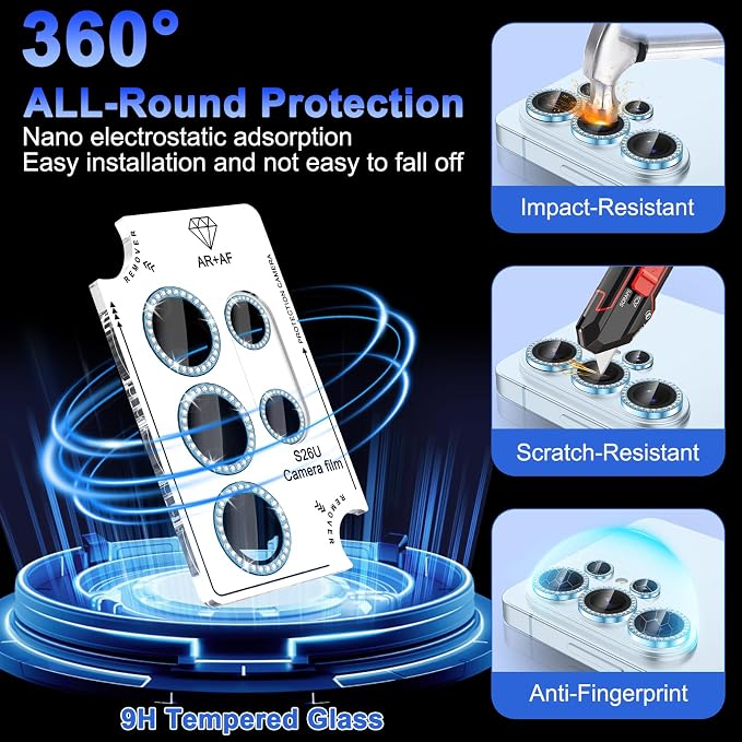 Meshine for Samsung Galaxy S26 Ultra Camera Lens Protector,Scratch Proof,Strong Adsorption,9H Hardness with Metal Ring Camera Cover,Ultra Thin Case Friendly, Accessories Lens Protector,Shiny Blue - Image 3