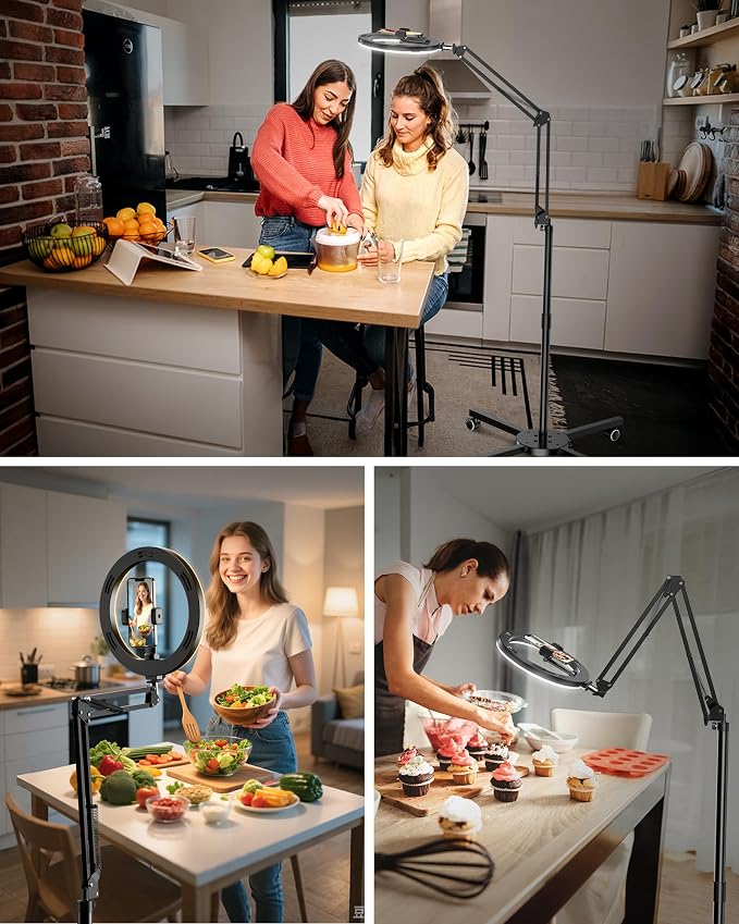 LUXSURE Ring Light Tripod for iPhone with Light,Overhead Camera Mount with Casters,Ring Light with Stand and Phone Holder for Video Recording,Phone Tripod with Light for Live Streaming/Cooking - Image 2