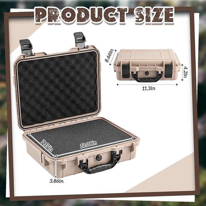 Relaxweex 1 Pcs Waterproof Hard Case with DIY Customizable Foam Insert Portable Protective Case with Knife for Camera Drones Equipments Tools Test Instruments(Tan,11.3 x 8.7 x 4.2 Inch) - Image 2