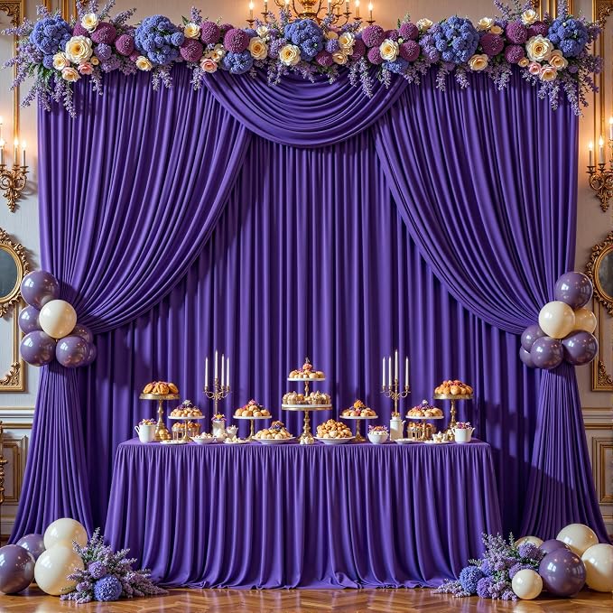 8ftx10ft Wrinkle Free Purple Backdrop Curtain - 10 Feet Photography Backdrop Drapes, Silky Polyester Back Drop Cloth for Wedding Baby Shower Balloon Arch Background - Image 2