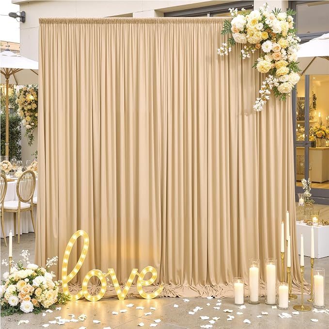 10x12 ft Champagne Backdrop Curtains for Weddings, Birthdays and Photos | 2 Panels 5x12 ft, Wrinkle-Free Polyester Drapes, Washable, Ironable, 4 in Rod Pocket for Baby Showers Photography Background - Image 7