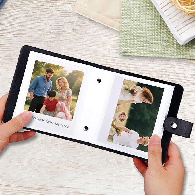 Ruibytree Small Photo Album for Polaroid 600, i-Type & SX-70 Film, Black | Compact Design, PU Leather Cover, Snap Closure, Acid-Free Pages, 52 Side-Loading Pockets Fits 3.5x4.25 Inch Instant Photos - Image 4