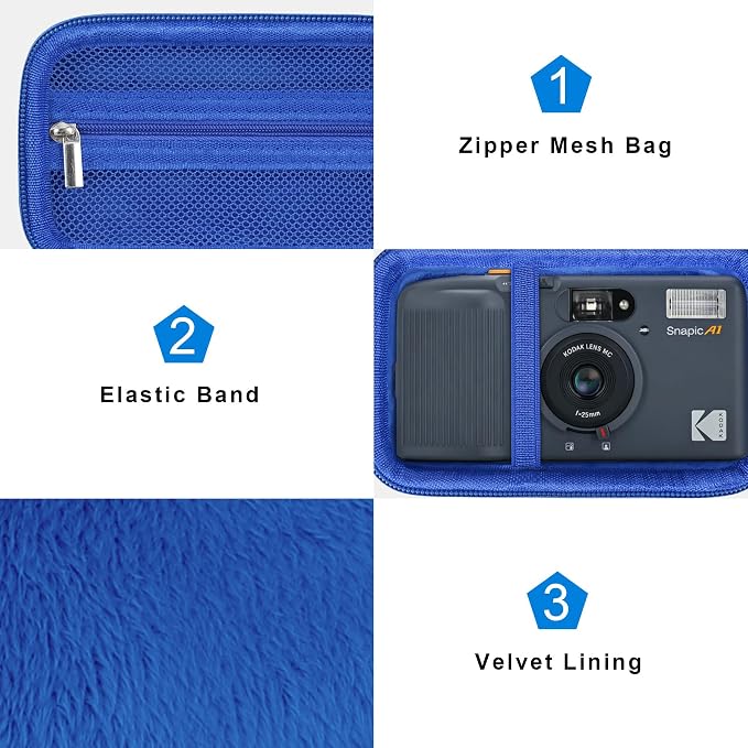 Canboc Carrying Case for KODAK EC35/ KODAK EKTAR H35 Film Camera, Blue | For H35N/ KODAK Snapic A1 Camera, H35/ EC35 Film Camera Bag, Zipper Mesh Pocket fits Batteries, Cable, Case Only - Image 5