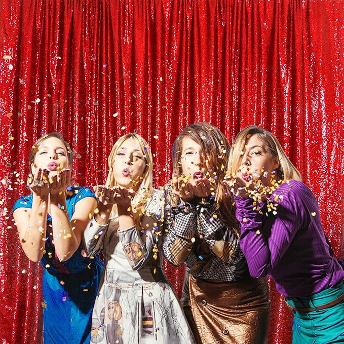 SquarePie 6x6ft Red Sequin Backdrop, High Density Non-Transparent Glitter Curtain for Photography, Birthday, Wedding Party Decorations, Thick Solid Background with 4" Rod Pocket, 1 Panel - Image 9
