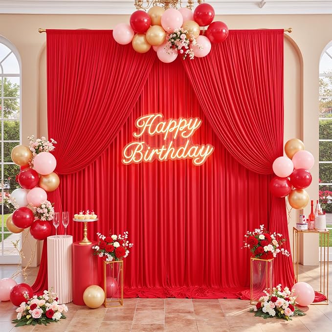 50x12 ft Red Backdrop Curtains for Weddings Parties, Birthdays and Photos | 10 Panels 5x12 ft, Wrinkle-Free Polyester Drapes, Washable, Ironable, 4 in Rod Pocket for Baby Showers Photography Background - Image 7