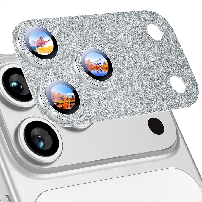 Uyiton for iPhone 17 Pro Camera Lens Protector - Metal Camera Protector | Not Easy to Break, Strong Adsorption, Case-Friendly, Metal 9H Sapphire Glass Rear Camera Screen Cover, Glitter Silver by Uyiton