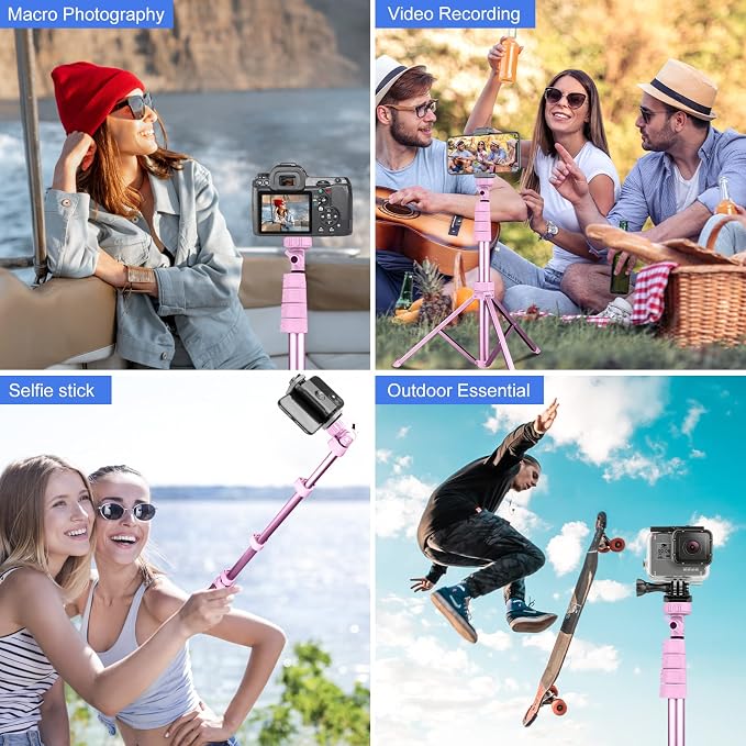 Sensyne 62" Phone Tripod & Selfie Stick, Extendable Cell Phone Tripod Stand with Wireless Remote and Phone Holder, Compatible with iPhone Android Phone, Camera - Image 2
