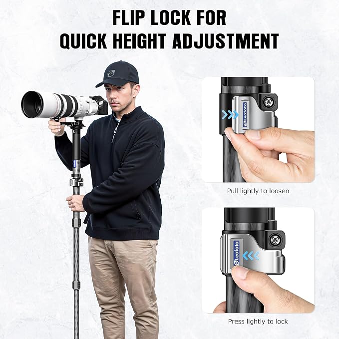 LEOFOTO Carbon Fiber Camera Monopod, Lightweight Travel Monopod with Quick Lock System for DSLR, DV, Video Camcorder, Phone Holder, Weight 0.6kg/1.32lb, Maximum Load 30kg/66lb - Image 4