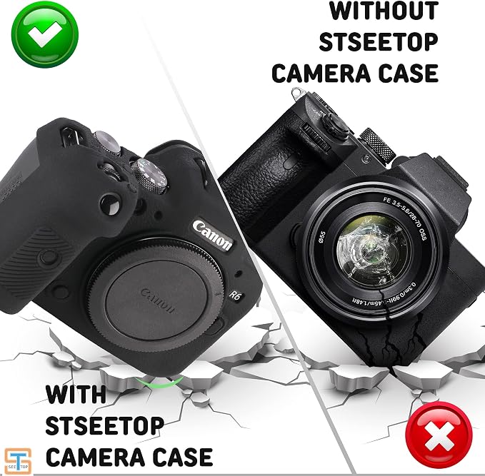 Camera Case for Canon R6 R6II - Silicone Protective DSLR Skin Cover, Detachable Cage, Shockproof, Dustproof (Black) - Image 5