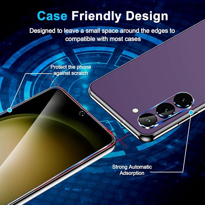 firtstnow 3 Pack for Samsung Galaxy S23 FE Screen Protector Tempered Glass + 3 Pack Camera Lens Protector, Military Grade Shatterproof, 9H Hardness, Fingerprint Unlock, Case Friendly 6.4 Inch - Image 4