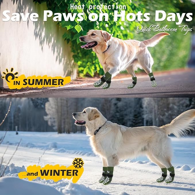 EXPAWLORER Anti Slip Dog Socks to Prevent Licking Paws, Shoes for Hot Pavement, Dog Booties for Small Medium Large Senior Dogs, Traction Control Boots & Paw Protectors for Hardwood Floors ArmyGreen - Image 7