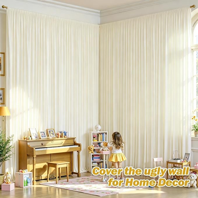 16ftx10ft Wrinkle Free Beige Backdrop Curtain - 10 Feet Photography Backdrop Drapes, Silky Polyester Back Drop Cloth for Wedding Baby Shower Balloon Arch Background - Image 4