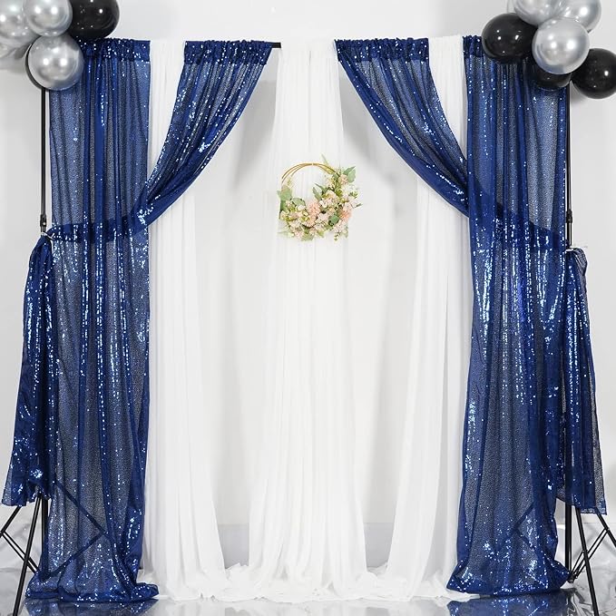 Poise3EHome 2ft x 8ft Blue Sequin Photography Backdrop Curtains 2 Panels for Party Decoration, Navy Blue - Image 6