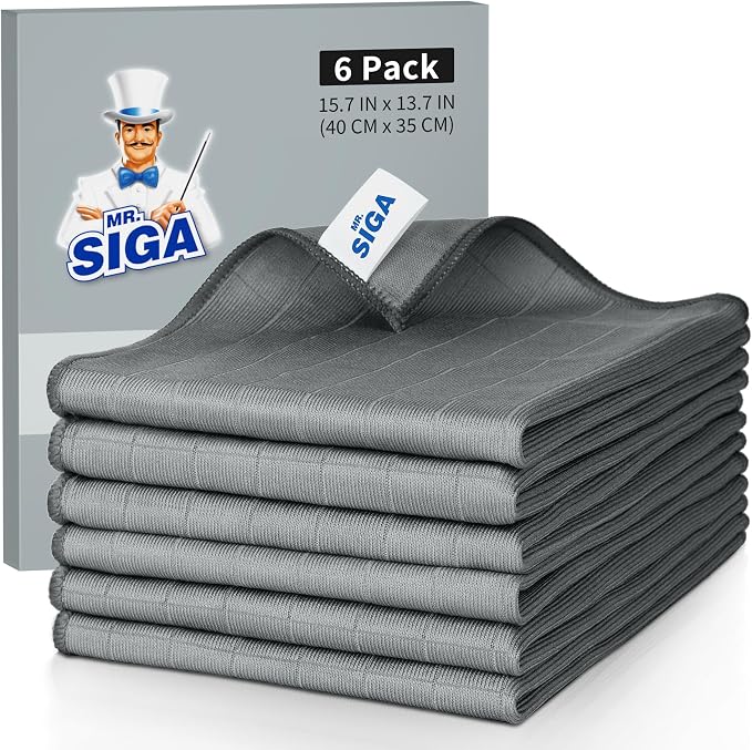 MR.SIGA Ultra Fine Microfiber Glass Cleaning Cloths, Pack of 6 | Lint free window cleaning cloths, ultra fine microfiber polishing cloths, 34 x 39 cm(13.3 x 15.3 inch) by MRSIGA