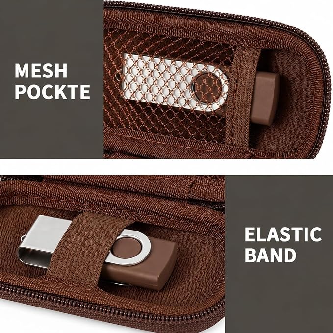 USB Flash Drive Case, SD Card/Thumb Drive/Memory Cards Holder, Bag Only | SDXC/SDHC Storage, Electronic Accessories Organizer for SanDisk / for Samsung, for Students/IT/Office/School/Travel, D-Brown - Image 4
