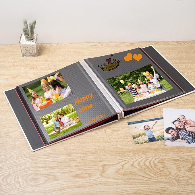 Large Photo Album Self Adhesive for 4x6 8x10 Magnetic Scrapbook Album DIY 60 Black Sticky Pages Linen Cover Photo Album(White) - Image 2