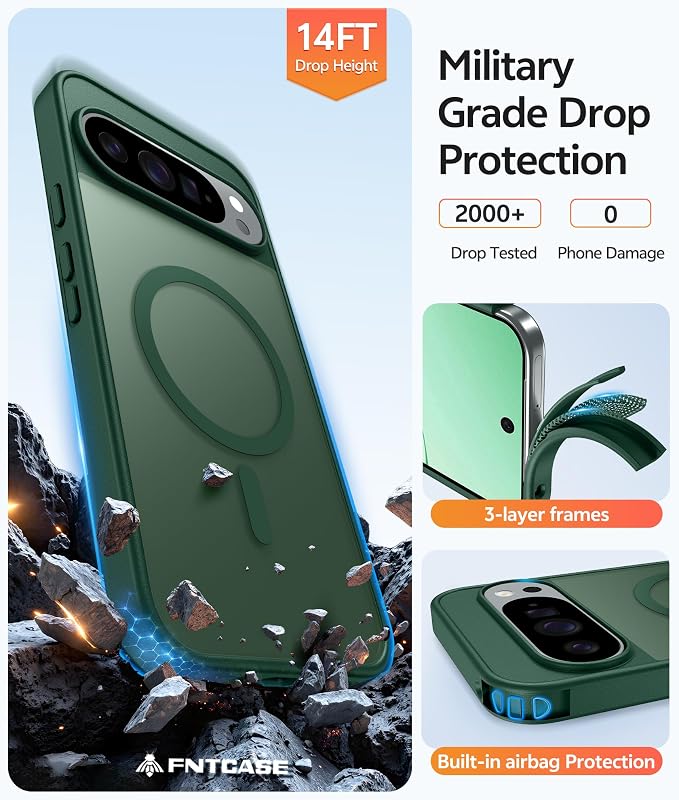 FNTCASE for Google Pixel 10 / Pixel 10 Pro Case, Compatible with Magsafe | Screen Protector, Translucent Matte, 14FT Military Grade Drop Protection, Shockproof Protective Phone Cover, Green - Image 5